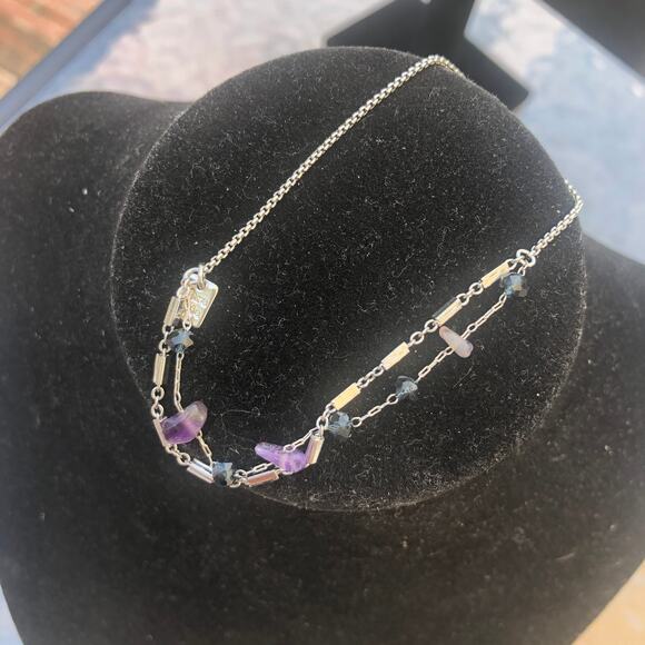 Pura Vida NWOT Silver Tone Purple Stone Bracelet Circle Slide Size Adjuster - Picture 1 of 4